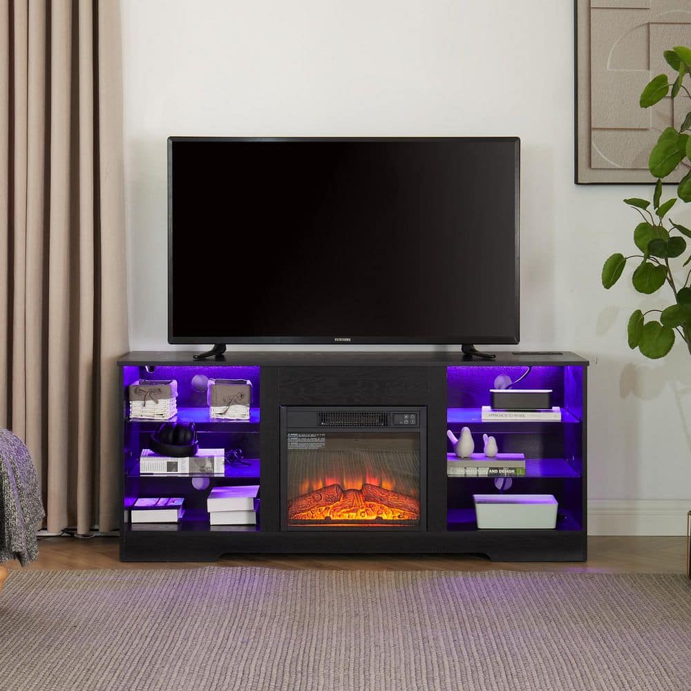 Noble House Hector 57.87 in. Black TV Stand Fits TVs up to 55 in