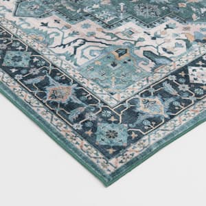 Wipe Up Aeslyn Green Washable 7 ft. 6 in. x 9 ft. 6 in. Oriental Polyester Indoor Area Rug