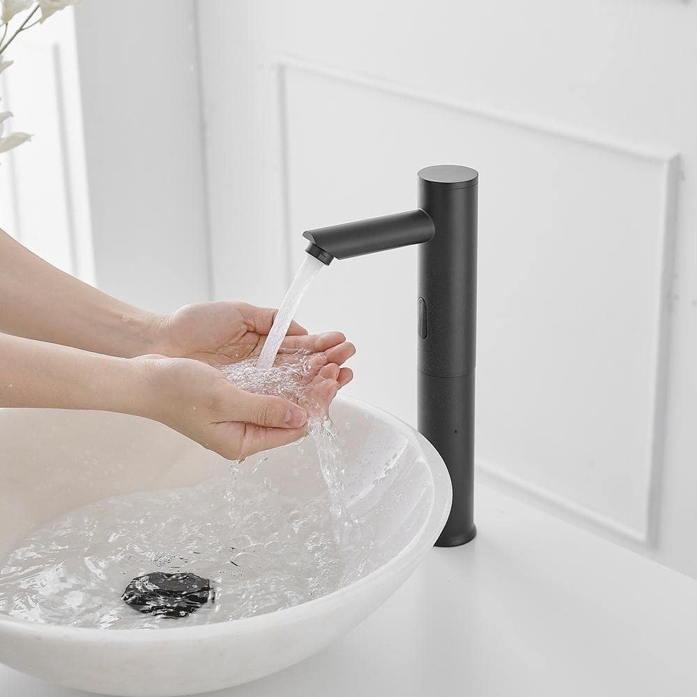 Matte Black Touchless Vessel Sink Faucet with Pop Up Drain