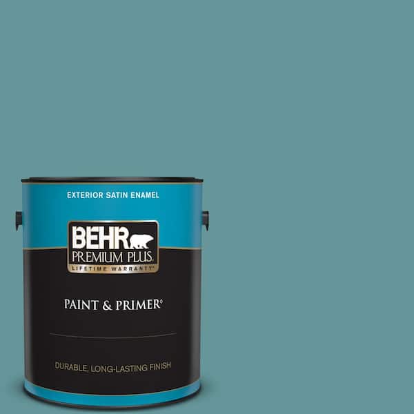 BEHR PREMIUM PLUS 1 gal. #MQ6-33 Vintage Teal Satin Enamel Exterior Paint & Primer