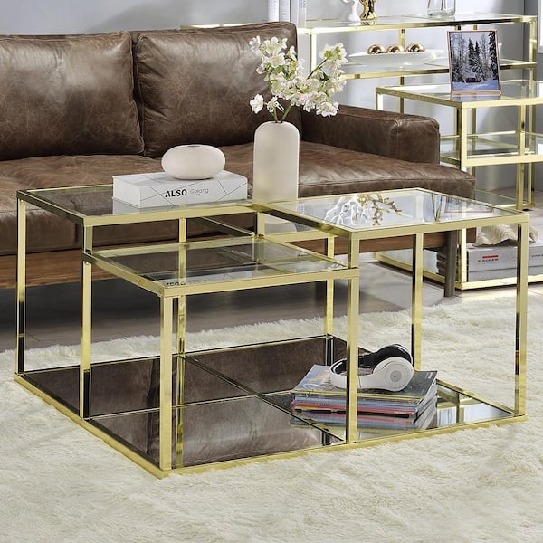 Square glass and gold deals coffee table