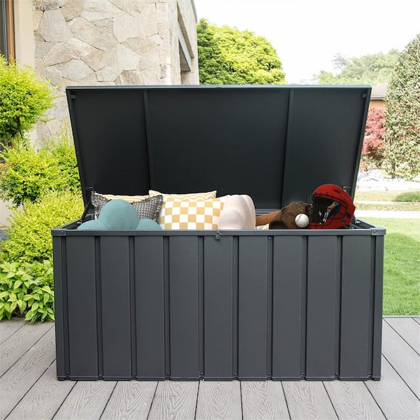 120 Gal. Dark Gray Steel Deck Box with Lockable Lid and Side Handles