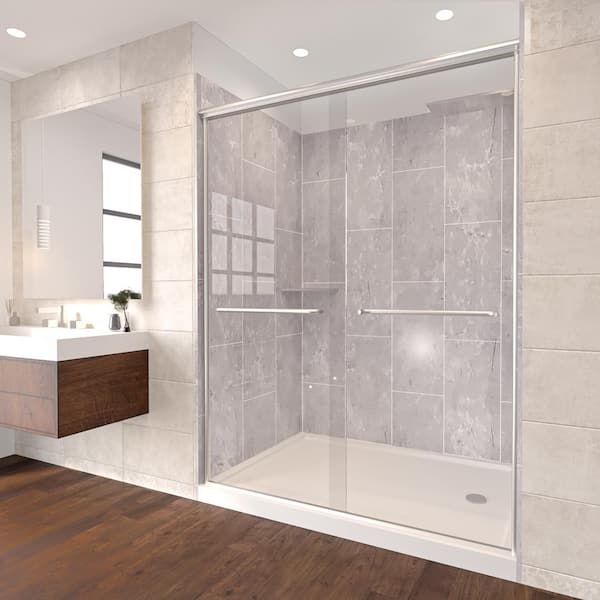 NuVo Platinum Grey-Rainier 60 in. x 32 in. x 83 in. Base/Wall/Door Rectangular Alcove Shower Stall/Kit Chrome Right