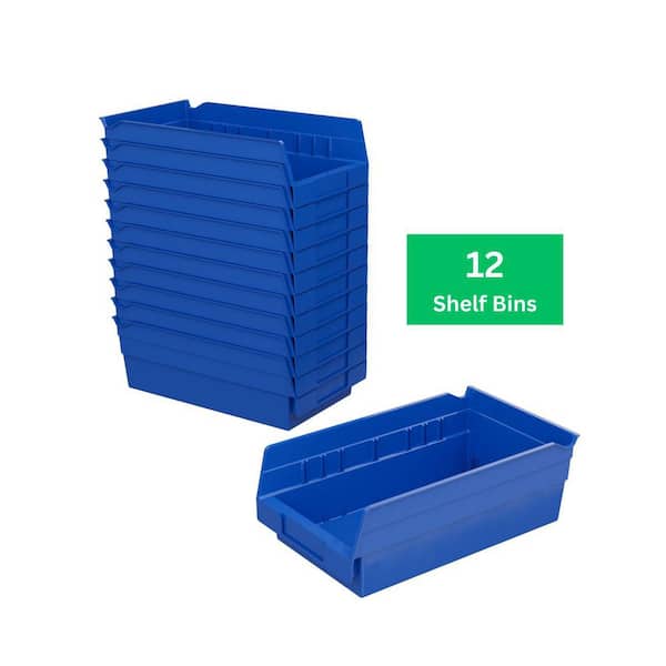 Akro-Mils 30130 Series, 6 5/8 in. W x 11 5/8 in. D x 4 in. H, Blue Open Hopper Shelf Bins Storage Organizer System, 12-Pack