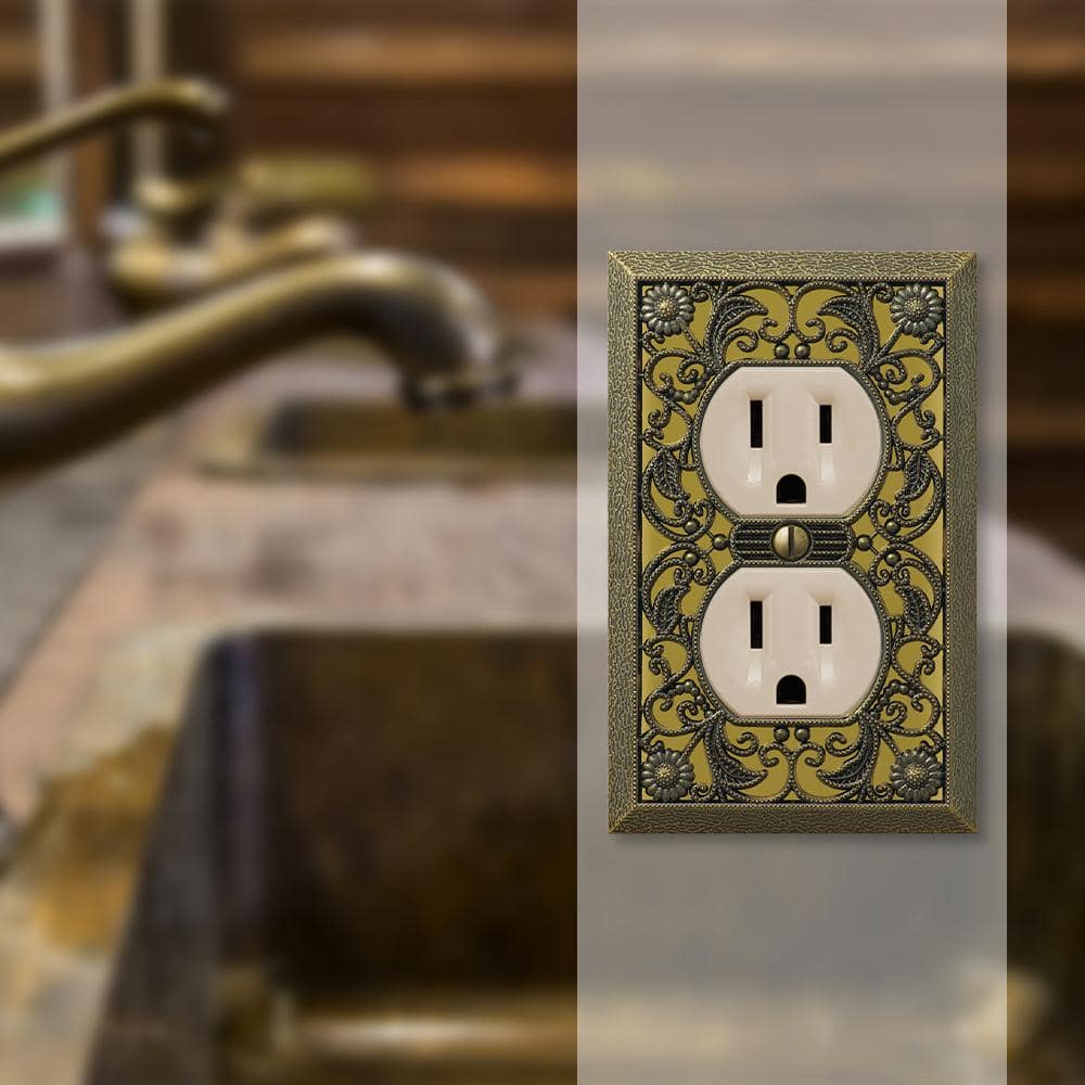 Antique Brass Filigree Single Duplex Wall Plate