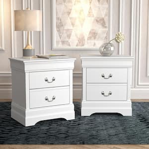 Louis Philippe 2-Drawer White Nightstand Sidetable Ultra Fast Assembly (21.5 in. x 15.8 in. x 24 in.) (Set of 2)