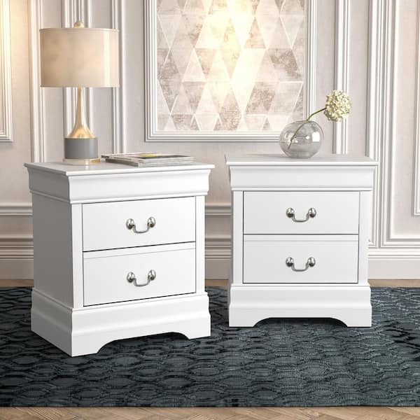 GALANO Ireton White 2-Drawer 21.5 in. Wide Nightstand - Set of 2 (Effortless Assembly and Stylish Storage Solution)