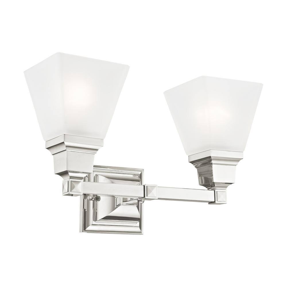 Elegant Polished Nickel 2-Light Bath Vanity with Satin Glass