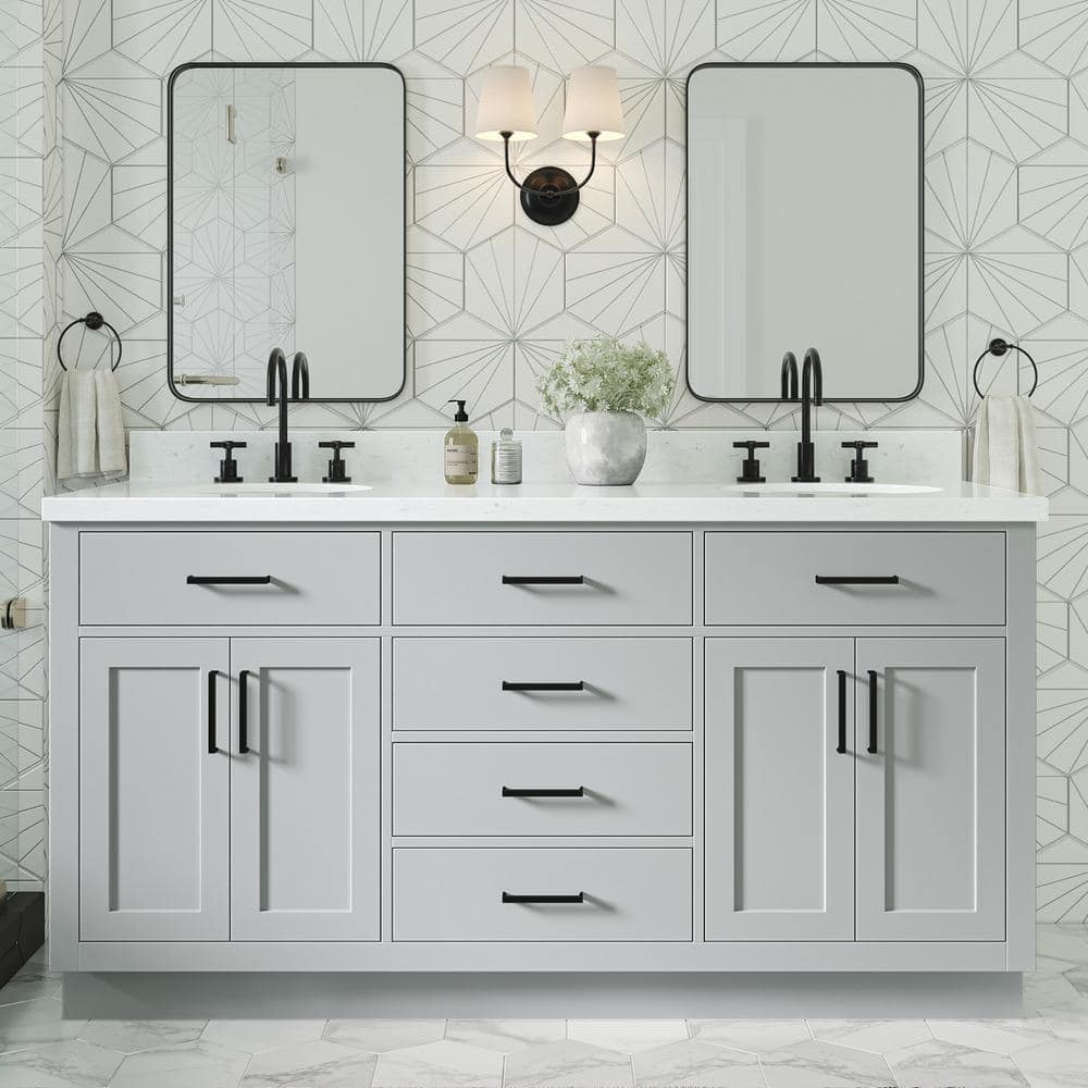 ARIEL Hepburn 66 in. W x 22 in. D x 36 in. H Double Sink Freestanding ...