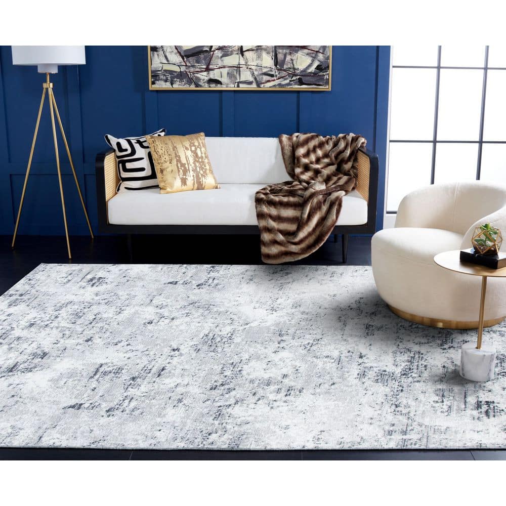 Amelia 5'3" Square Gray Abstract Stain-Resistant Rug