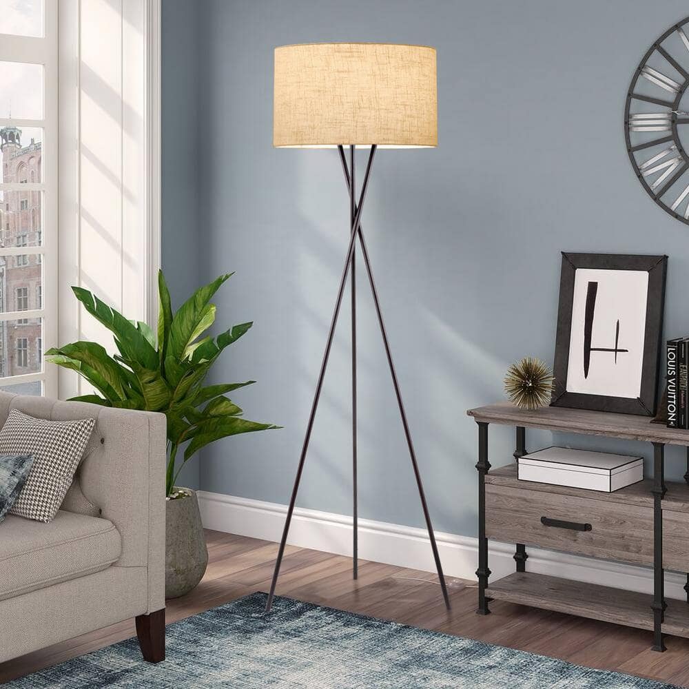 Sadie 60'' Oil-Rubbed Bronze Tripod Floor Lamp with Honey Beige Shade
