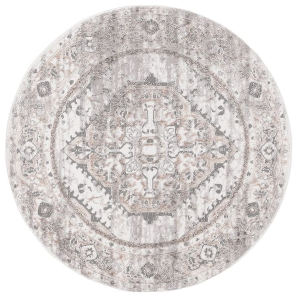 Maya 7 ft. x 7 ft. Ivory/Gray Beige Ornate Medallion Round Area Rug