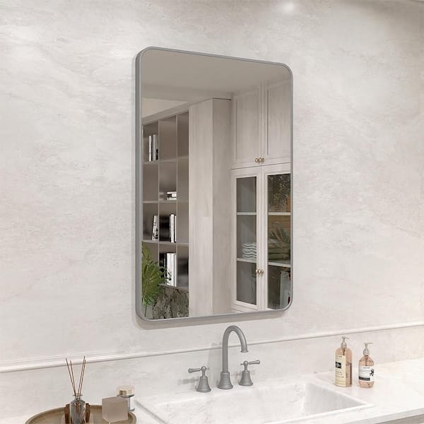 24 in. W x 36 in. H Rectangular Framed Wall Bathroom Vanity Mirror in Gun Grey 24 in. W x 36 in. H Rectangular Framed Wall Bathroom Vanity Mirror in Gun Grey