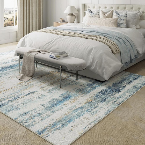 HaiiMeid Sunset Over Sea Blue/Gold 8 ft. x 10 ft. Washable