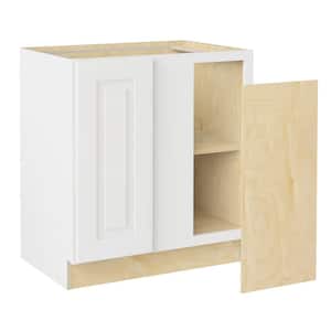 Grayson Pacific White Plywood Shaker Assembled Blind Corner Kitchen Cabinet Soft Close R 30 in W x 24 in D x 34.5 in H