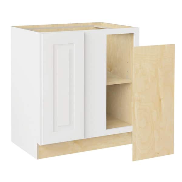 Home Decorators Collection Grayson 30 in. W x 24 in. D x 34.5 in. H Assembled Plywood Blind Base Kitchen Cabinet in Pacific White with Soft Close R