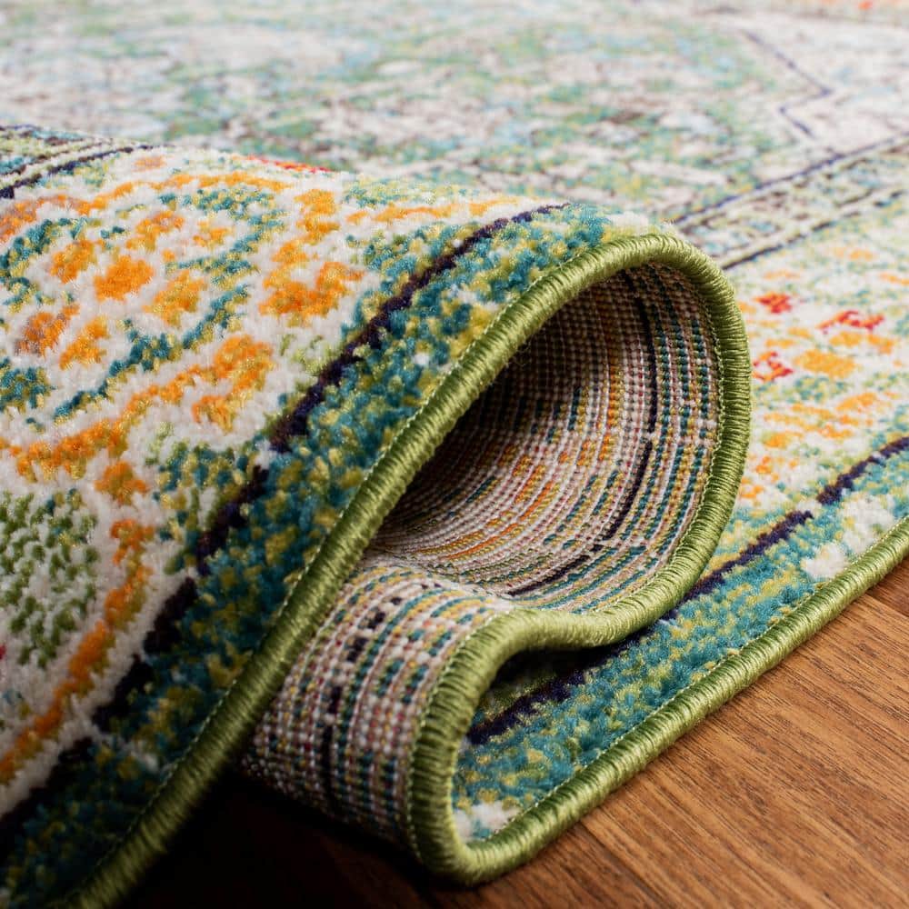 Green and Turquoise Synthetic Flat Woven Area Rug