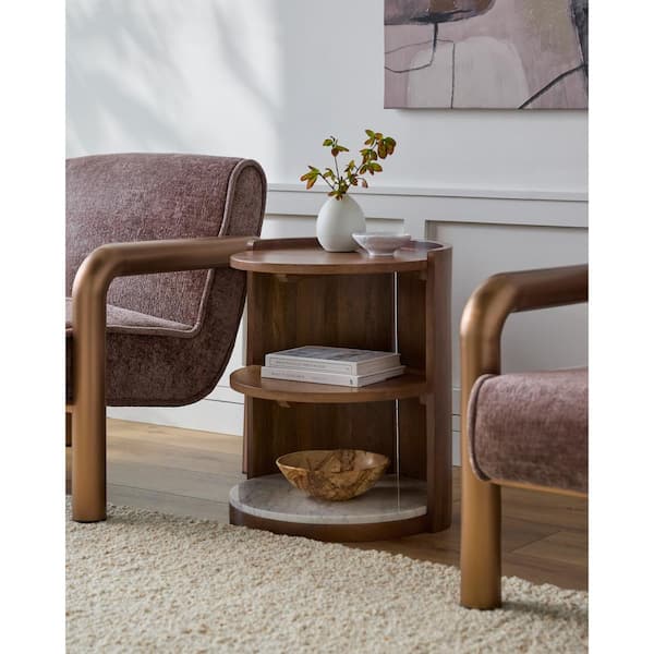 Livabliss Brittani Modern End Table, Dark Brown/White, 24 in. H x 20 in. W x 20 in. D