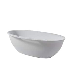 59 in. x 33 in. Solid Surface Freestanding Soaking Bathtub with Towel Hanger in White