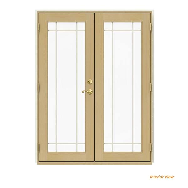 JELD-WEN 60 in. x 80 in. W-2500 Vanilla Clad Wood Right-Hand 9 Lite French Patio Door w/Unfinished Interior