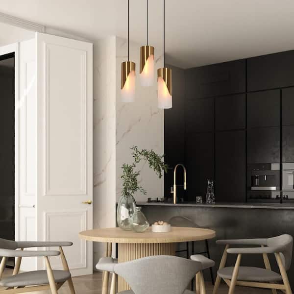 4.7 in. 1-Light Brass Modern Pendant Light, Kitchen Island Pendant Hanging Light, Farmhouse Frosted Glass Light Fixture