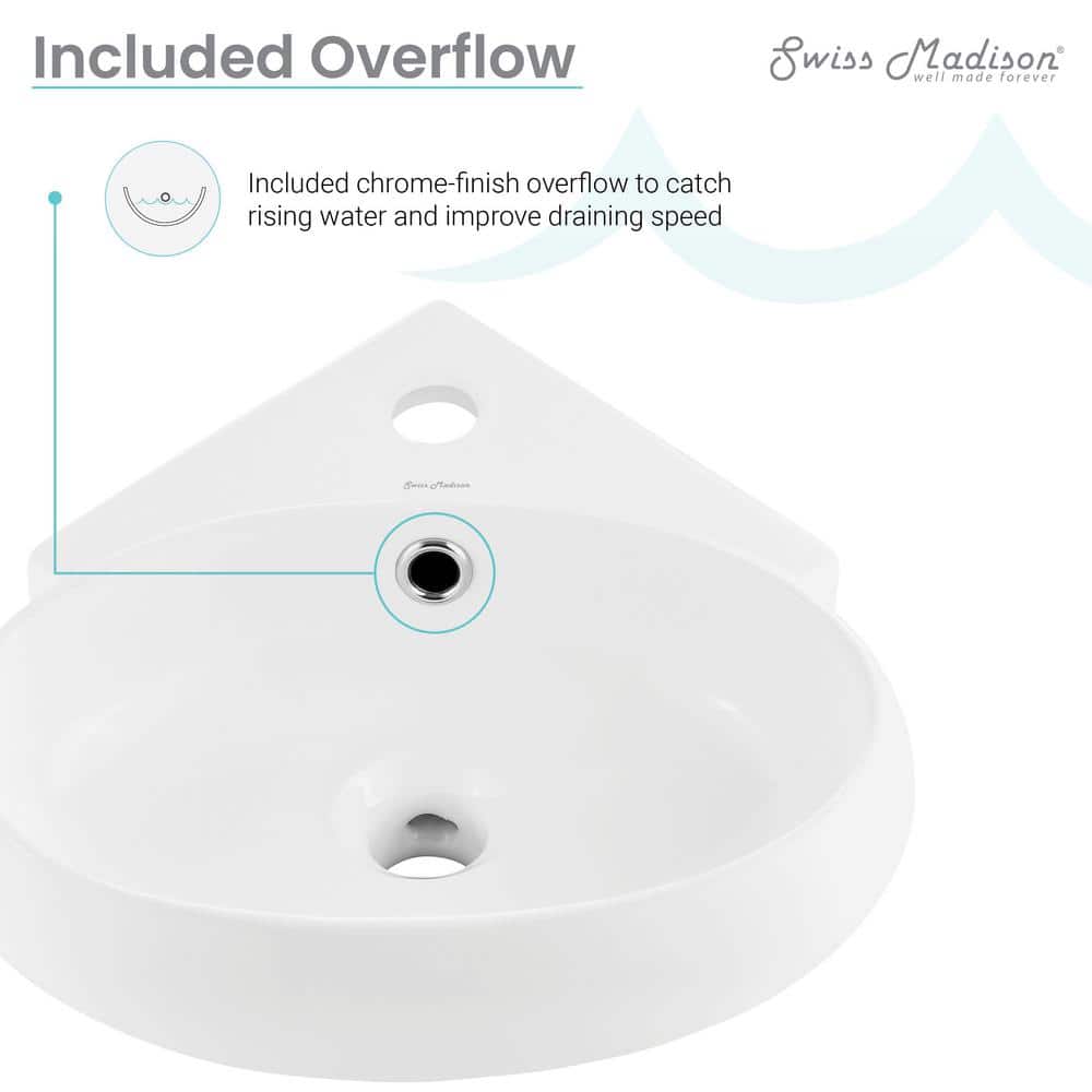 White Ceramic Corner Wall-Mount Vessel Sink