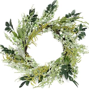 12 in. Unlit Green and Brown Decorative Mixed Berry Artificial Spring Floral Twig Wreath