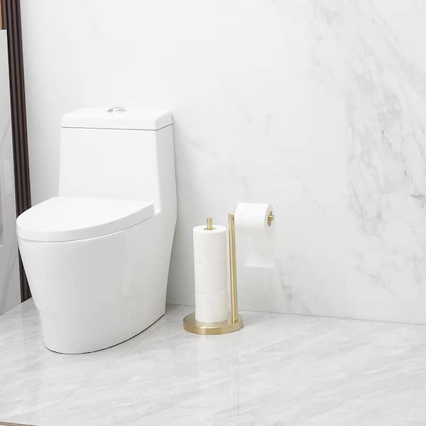 BWE Bathroom Freestanding Toilet Paper Holder Stand with RESERVER in Brushed Gold