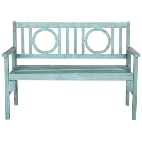 SAFAVIEH Piedmont 48.4 in. 2-Person Beach House Blue Acacia Wood Outdoor Bench