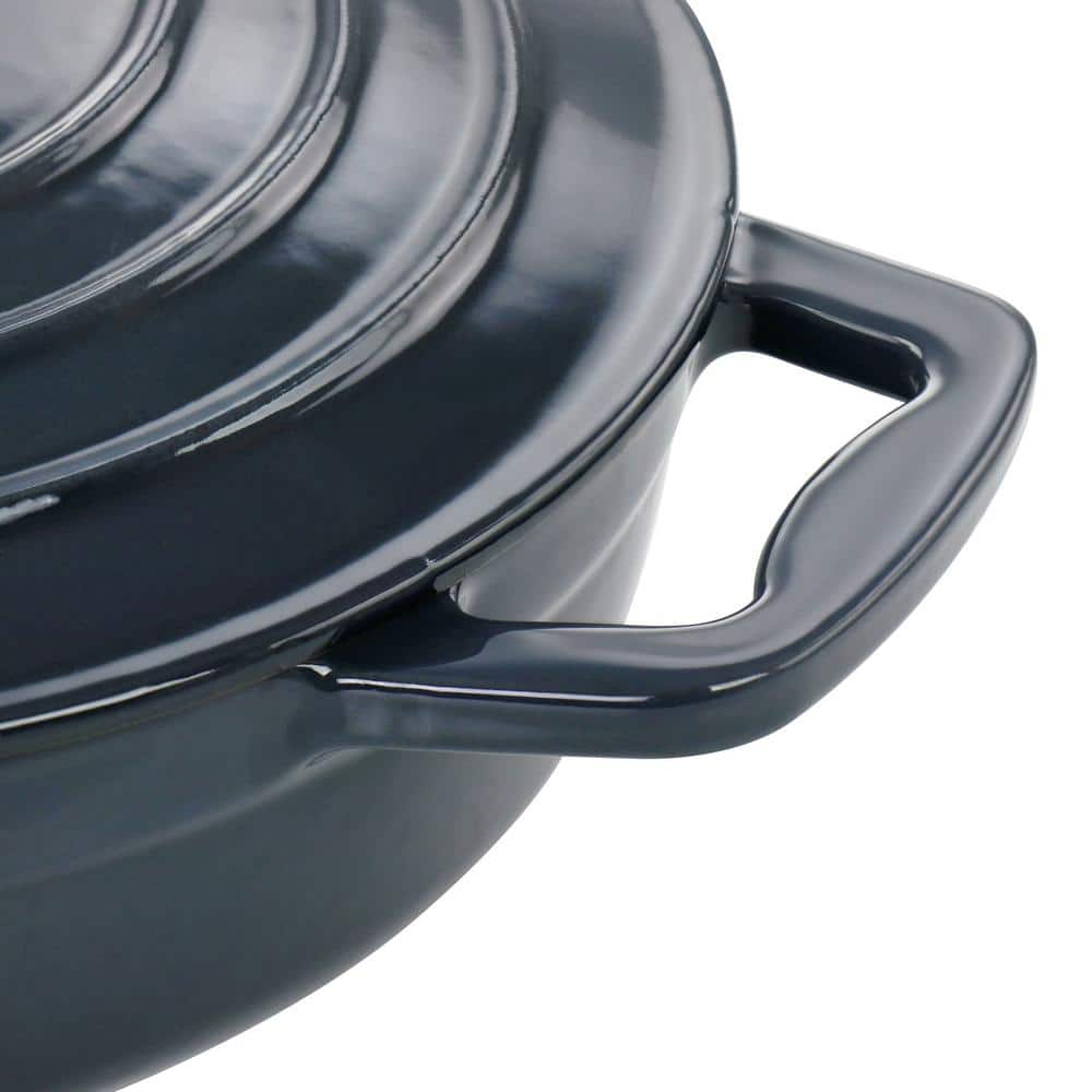 2 qt. Dark Blue Enameled Cast Iron Braiser Pan with Lid