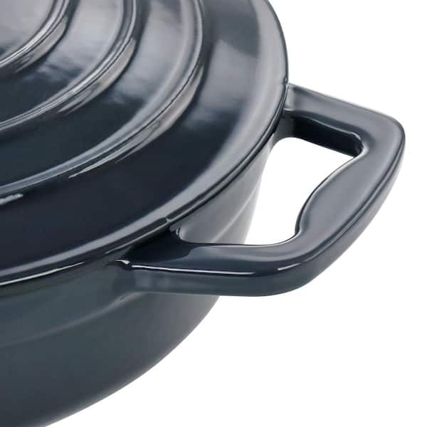 5 Quart Cast Iron Round Braiser Pan with Self Basting Lid in Slate Grey