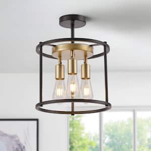 YANSUN 12 in. 3-Light Gold Semi Flush Mount Ceiling Light with Bowl ...