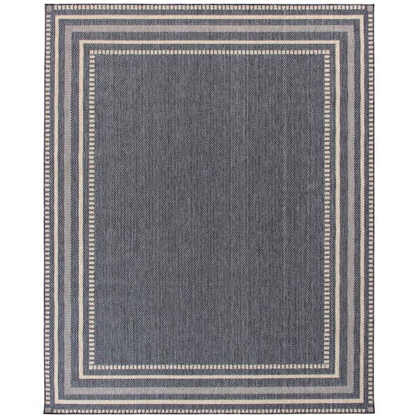 Blue/White 8 ft. x 10 ft. Dot Border Indoor/Outdoor Area Rug