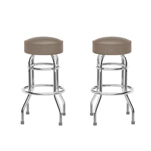 Bruno 2-Pack 30.25 in. Metal Double Ring Chrome Barstool with Beige Seat