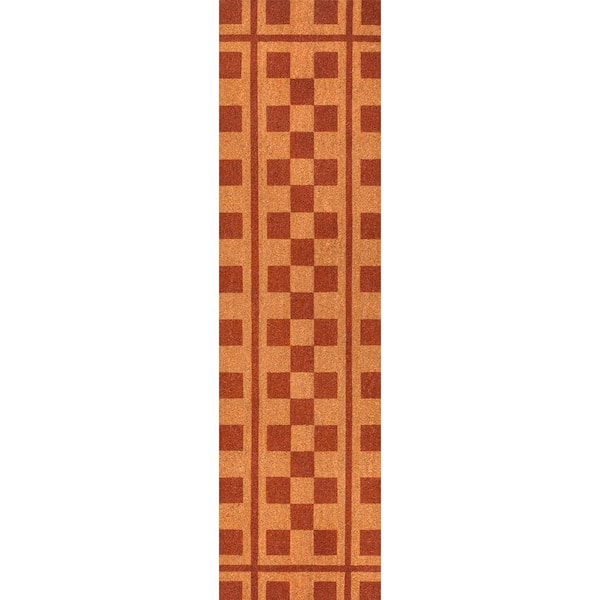 Peater Classic Casual Commerical Natural Coir Natural/Red 2 ft. 2 in. x 8 ft. Indoor/Outdoor Runner Rug