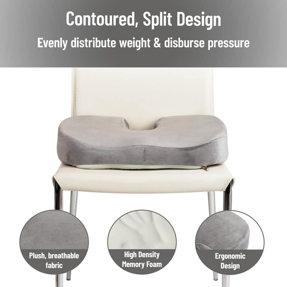 Gray Memory Foam Ergonomic Seat Cushion with Anti-Slip Base