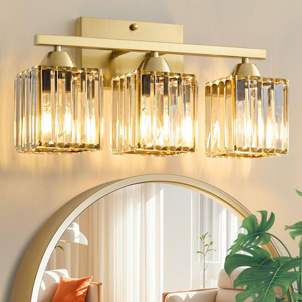 16.9 in. 3 Light Gold Vanity Light with Crystal Shade, Modern Luxury Bathroom Vanity Light price history on PriceWatchPro