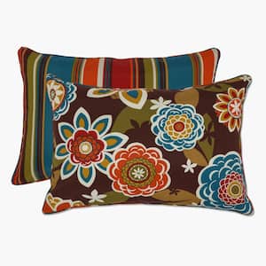 Stripe Brown Rectangular Outdoor Lumbar Throw Pillow 2-Pack