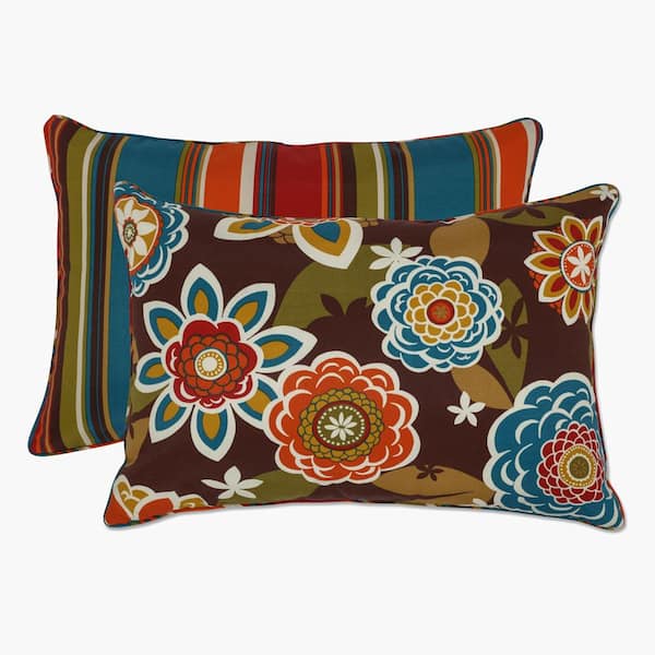 Pillow Perfect Stripe Brown Rectangular Outdoor Lumbar Throw Pillow 2-Pack