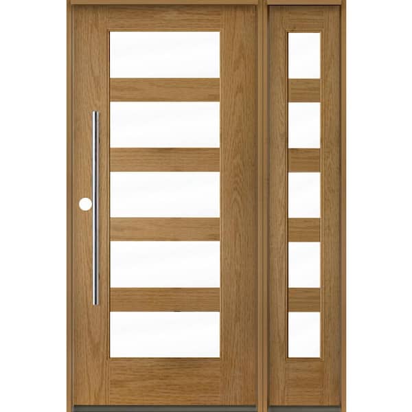Krosswood Doors Modern Pivot 50 in. x 80 in. 5-Lite Right-Hand/Inswing Clear Glass Bourbon Stain Fiberglass Prehung Front Door w/ RSL