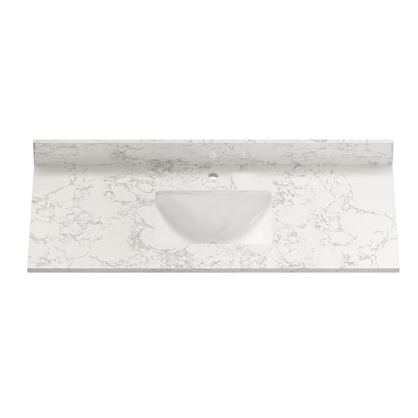 CASAINC 49 in. W x 22 in. D Engineered Stone Composite White Square Single Sink Bathroom Vanity Top in Carrara White