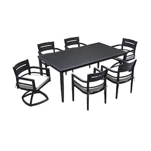 7-Piece Aluminum Outdoor patio set, Sectional, includes 4-dining chairs and 2-swivel garden chairs with gray Cushions
