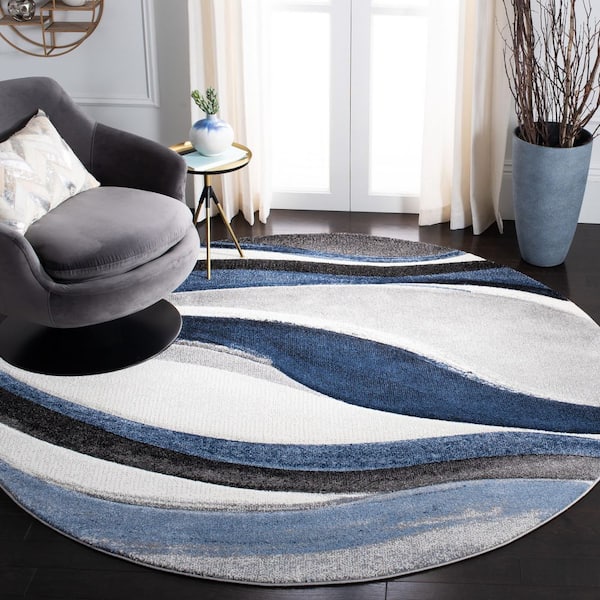 Hollywood 10 ft. x 10 ft. Gray/Blue Abstract Round Rug
