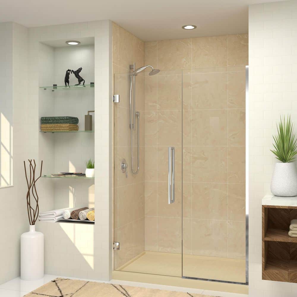 Elizabeth 53 in. W x 76 in. H Hinged Frameless Shower Door in Polished Chrome with Clear Glass price history on PriceWatchPro