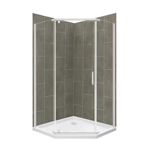 Cove 38 in. L x 38 in. W x 78 in. H 3-Piece Corner Drain Neo Angle Shower Stall Kit in Slate and Brushed Nickel