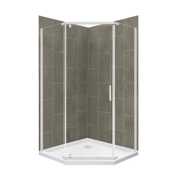 CRAFT + MAIN Cove 38 in. L x 38 in. W x 78 in. H 3-Piece Corner Drain Neo Angle Shower Stall Kit in Slate and Brushed Nickel
