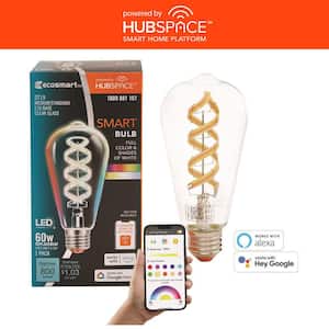60-Watt Equivalent Smart ST19 Clear Color Changing CEC LED Light Bulb with Voice Control (1-Bulb) Powered by Hubspace
