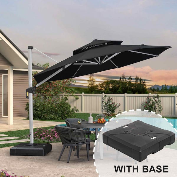 PURPLE LEAF 11 ft. Octagon High-Quality Aluminum 360 Rotation Cantilever Polyester Outdoor Patio Umbrella with Base, Black