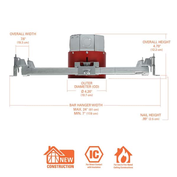Jbox Fire Rated, IC Rated, New Construction, Recessed Housing 2-Hours Protection 4 in.