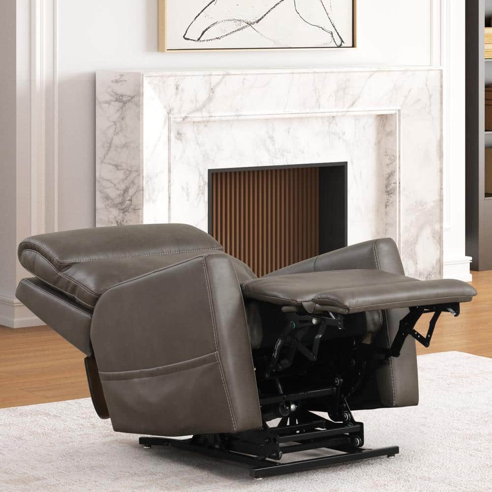 Gray Faux Leather Lift Recliner with USB Charging